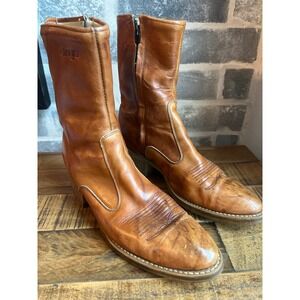 Dingo Mens Leather Western Boots Tan Zipper Square Toe Size 10.5